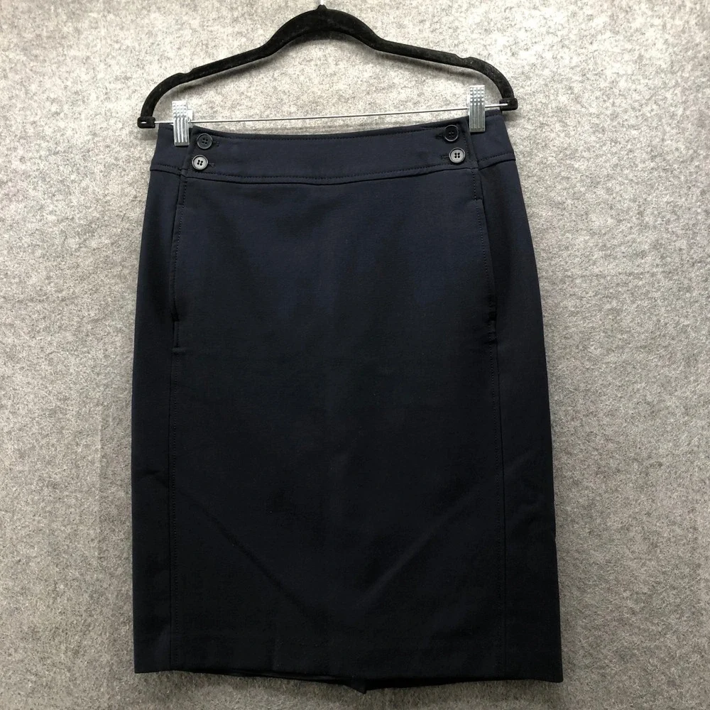 Talbots Pencil Skirt Womens 4 Navy Blue Decorative Buttons Career Office